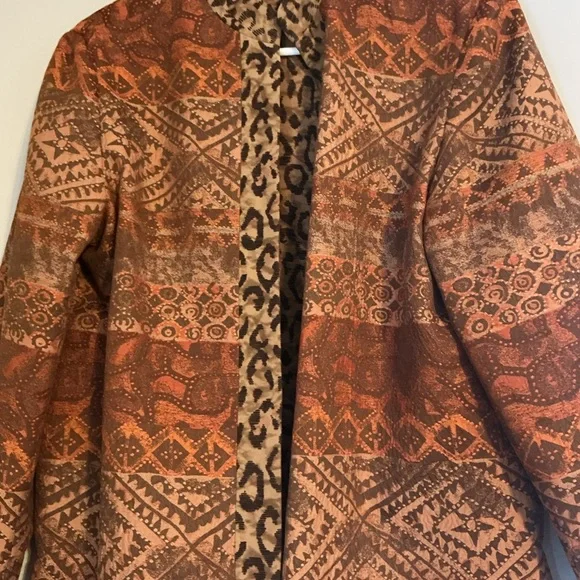 Vintage 80s 90s Reversible Leopard Southwestern Women’s Medium Blazer Retro Y2K - Picture 8 of 11